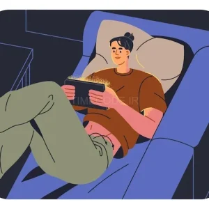 دانلود تصویر سازی زن در حال تماشای تبلت روی مبل