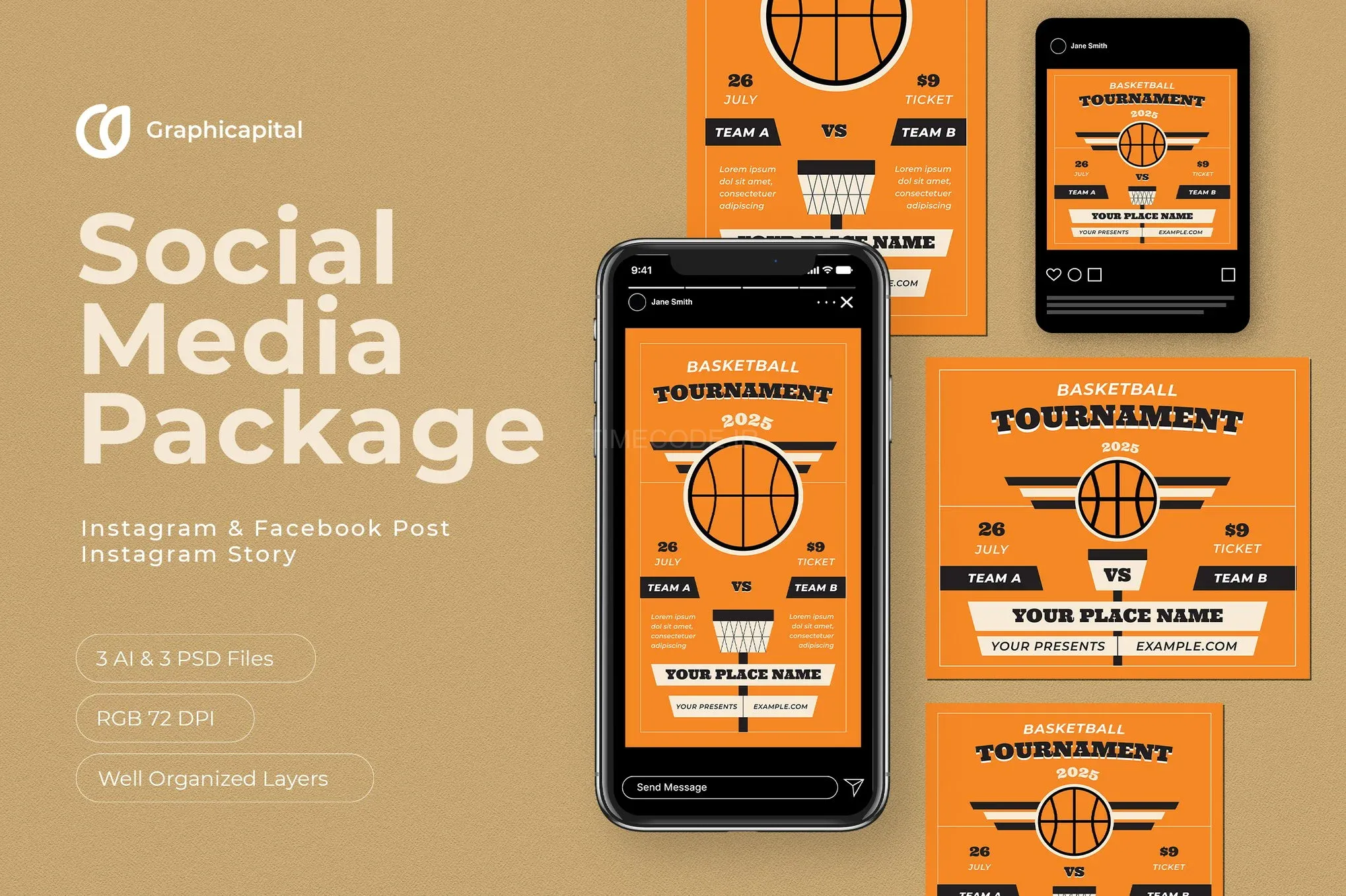 قالب پست و استوری اینستاگرام تورنمنت بسکتبال